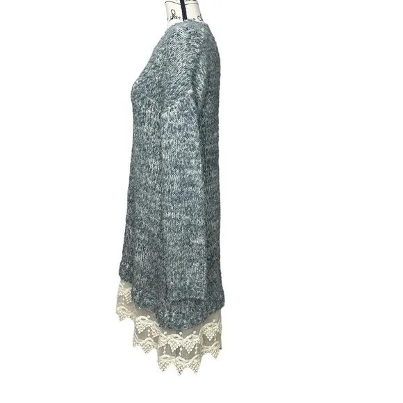 ALTAR’D State Boho Sweater Dress with Lace Hem Green and Cream Size M/L NWT