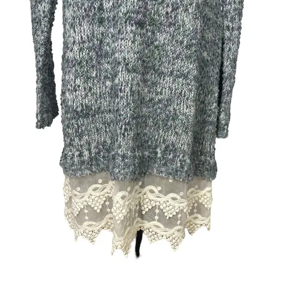 ALTAR’D State Boho Sweater Dress with Lace Hem Green and Cream Size M/L NWT