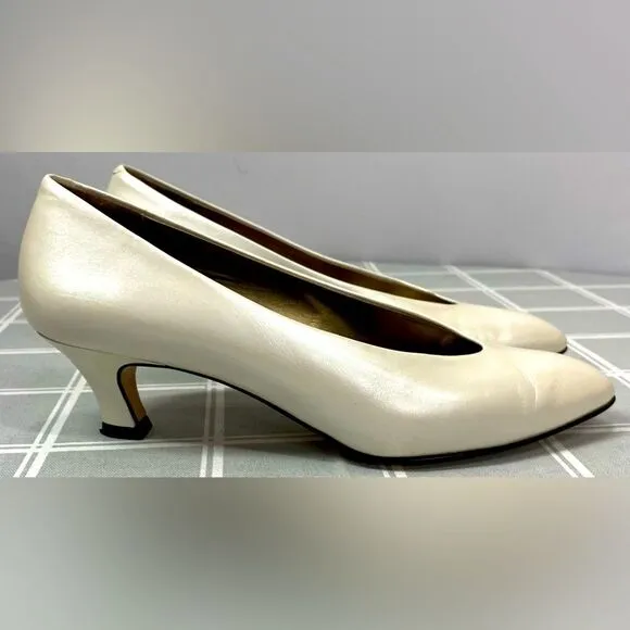 Amalfi Leather Dahlia Porcelain Luster Vtg 80s Womens Slip on Heel Shoe Size 8