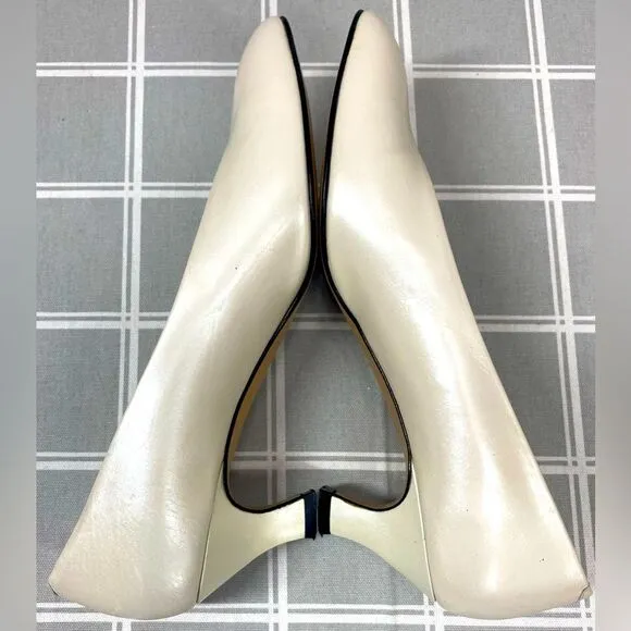 Amalfi Leather Dahlia Porcelain Luster Vtg 80s Womens Slip on Heel Shoe Size 8