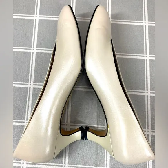 Amalfi Leather Dahlia Porcelain Luster Vtg 80s Womens Slip on Heel Shoe Size 8