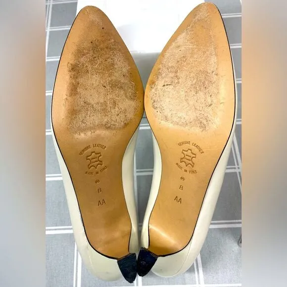 Amalfi Leather Dahlia Porcelain Luster Vtg 80s Womens Slip on Heel Shoe Size 8
