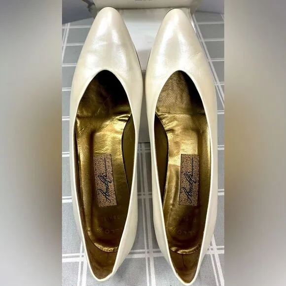 Amalfi Leather Dahlia Porcelain Luster Vtg 80s Womens Slip on Heel Shoe Size 8