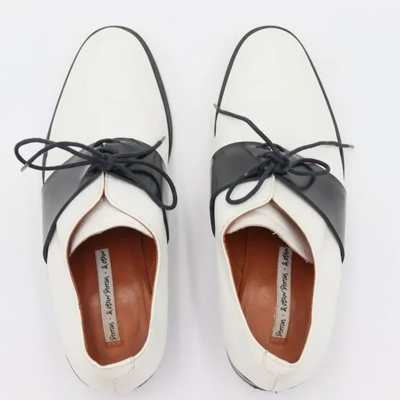 &amp; Other Stories Womens Sz 6.5‎ US White Black Leather Classic Heeled Derby Shoes