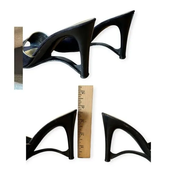 Andrew Geller Black Suede Gold Trim Cutout Wededge Sandals, Vintage,