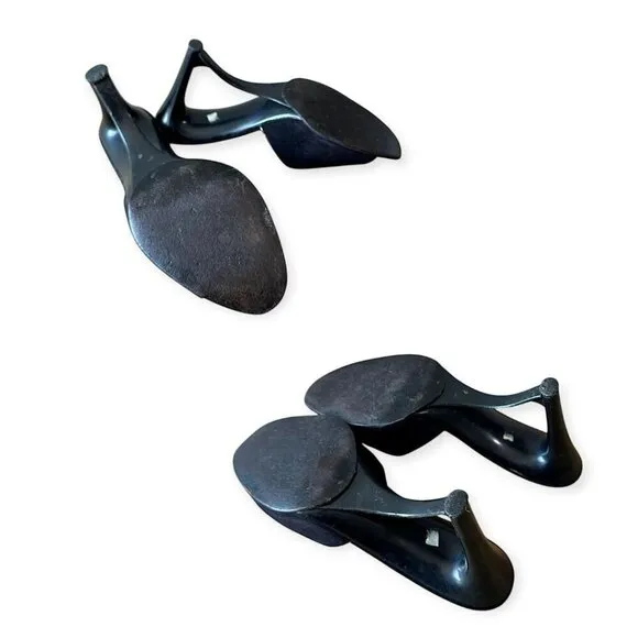 Andrew Geller Black Suede Gold Trim Cutout Wededge Sandals, Vintage,