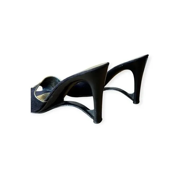 Andrew Geller Black Suede Gold Trim Cutout Wededge Sandals, Vintage,
