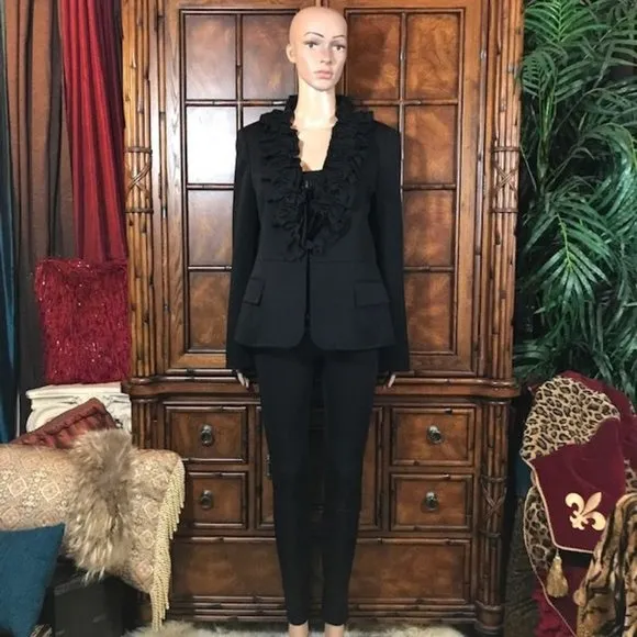 Anne Klein Le Louvre Obsidian Ruffle Lapel Jacket