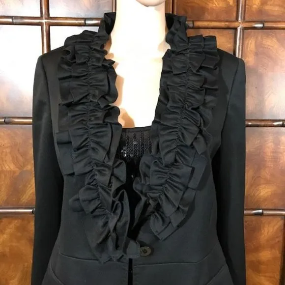 Anne Klein Le Louvre Obsidian Ruffle Lapel Jacket