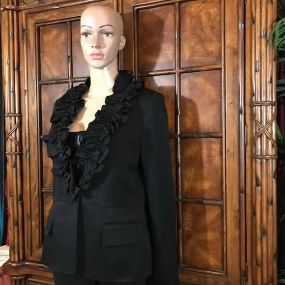 Anne Klein Le Louvre Obsidian Ruffle Lapel Jacket