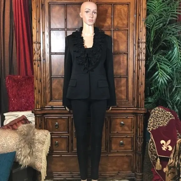 Anne Klein Le Louvre Obsidian Ruffle Lapel Jacket