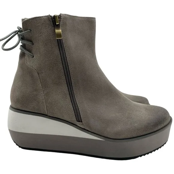 Antelope Womens Shoes Fran Wedge Boots 7 Gray Taupe Suede Leather Platform New