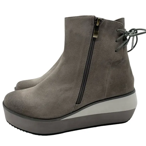 Antelope Womens Shoes Fran Wedge Boots 7 Gray Taupe Suede Leather Platform New