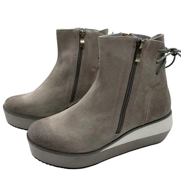 Antelope Womens Shoes Fran Wedge Boots 7 Gray Taupe Suede Leather Platform New