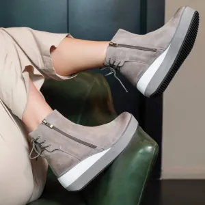Antelope Womens Shoes Fran Wedge Boots 7 Gray Taupe Suede Leather Platform New