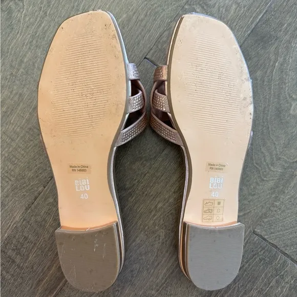 Anthropologie Bibi Lou Rose Gold Crystal Woven Slide Sandals Size EU 40 US 9
