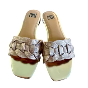 Anthropologie Bibi Lou Rose Gold Crystal Woven Slide Sandals Size EU 40 US 9