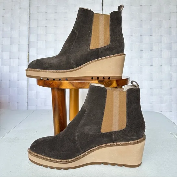 Anthropologie Cecelia New York Black and Tan Ankle Boots with Wedge Sole Size 9