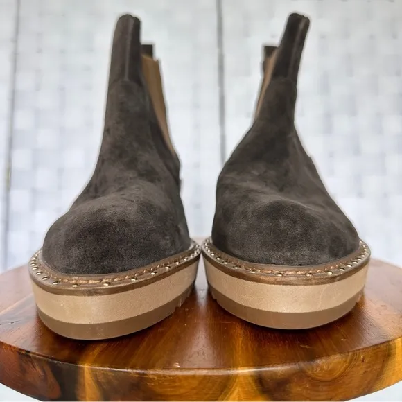 Anthropologie Cecelia New York Black and Tan Ankle Boots with Wedge Sole Size 9