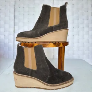 Anthropologie Cecelia New York Black and Tan Ankle Boots with Wedge Sole Size 9