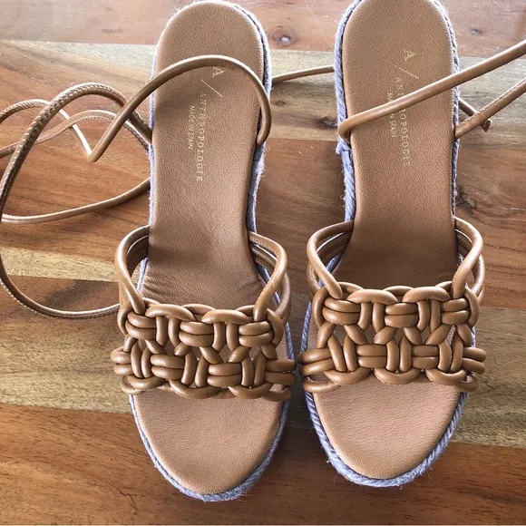 Anthropologie Chunky Platform Raffia Woven Leather Ankle Lace Purple Mix S8 NIB