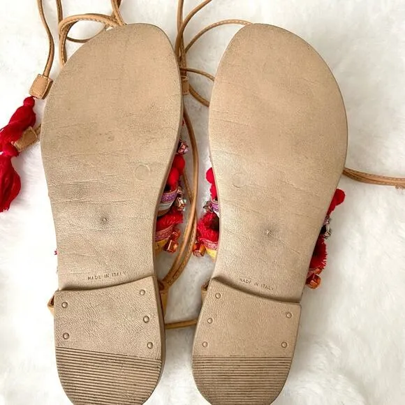 Anthropologie Handmade In Italy Beaded Leather Sandals Size 6