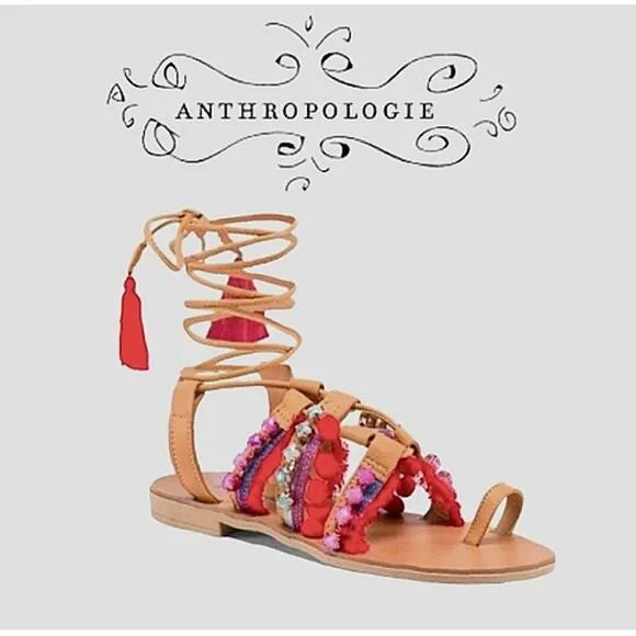 Anthropologie Handmade In Italy Beaded Leather Sandals Size 6
