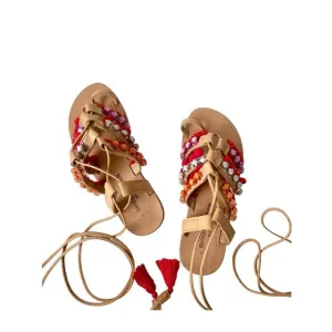 Anthropologie Handmade In Italy Beaded Leather Sandals Size 6