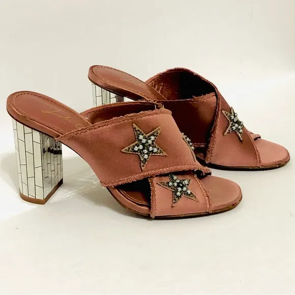 Anthropologie Lola Cruz Sandals Star Embellished Slip On Mirror Heel Shoes