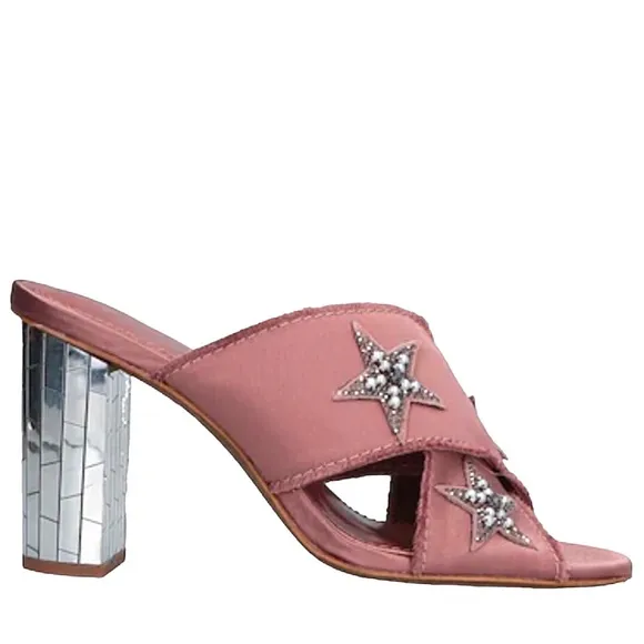 Anthropologie Lola Cruz Sandals Star Embellished Slip On Mirror Heel Shoes