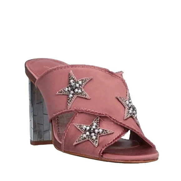 Anthropologie Lola Cruz Sandals Star Embellished Slip On Mirror Heel Shoes