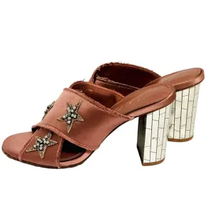 Anthropologie Lola Cruz Sandals Star Embellished Slip On Mirror Heel Shoes