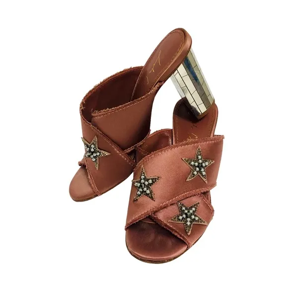 Anthropologie Lola Cruz Sandals Star Embellished Slip On Mirror Heel Shoes