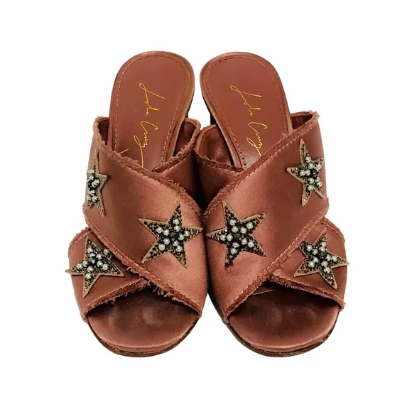 Anthropologie Lola Cruz Sandals Star Embellished Slip On Mirror Heel Shoes