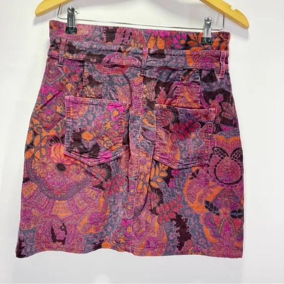 Anthropologie Pilcro Floral Corduroy Button Front Mini Skirt A Line Mod Retro