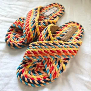 Anthropologie Salt &amp; Umber Saraya Rainbow Woven Sandals Size 37 US 6 Handmade