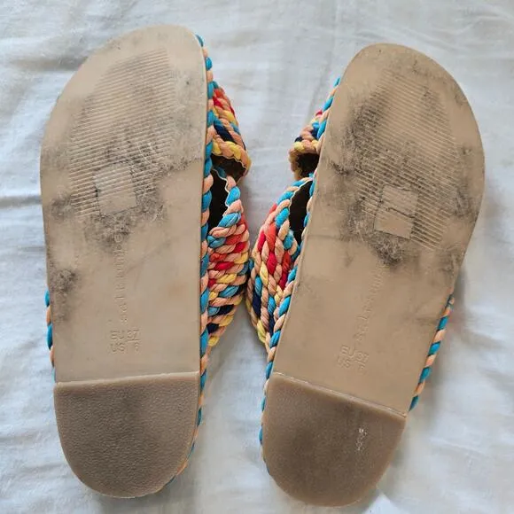 Anthropologie Salt &amp; Umber Saraya Rainbow Woven Sandals Size 37 US 6 Handmade