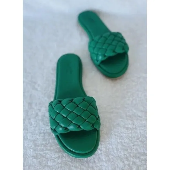 Anthropologie Seychelles Women Puffy Woven Green Preppy Slide Sandals Sz 7.5