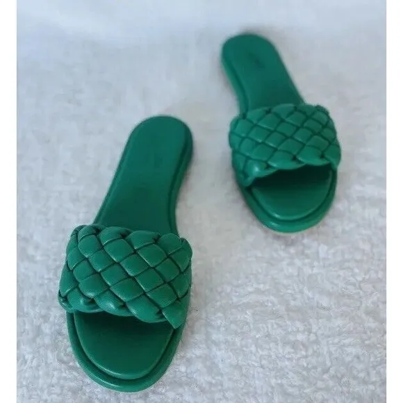 Anthropologie Seychelles Women Puffy Woven Green Preppy Slide Sandals Sz 7.5