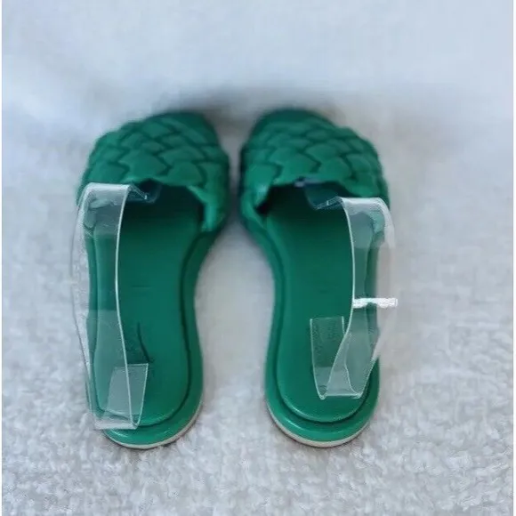 Anthropologie Seychelles Women Puffy Woven Green Preppy Slide Sandals Sz 7.5