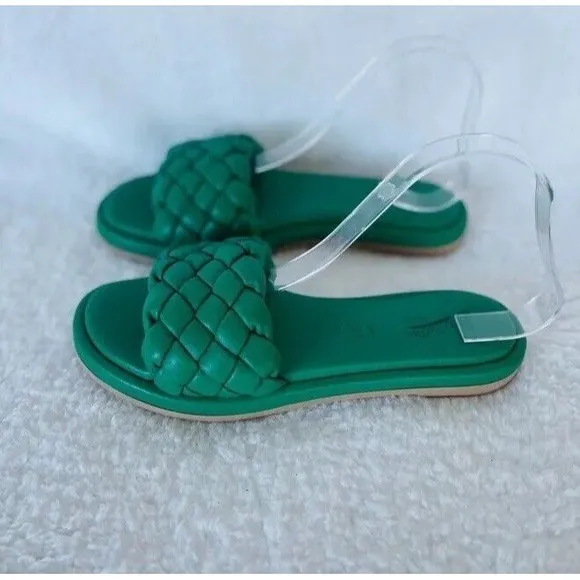 Anthropologie Seychelles Women Puffy Woven Green Preppy Slide Sandals Sz 7.5