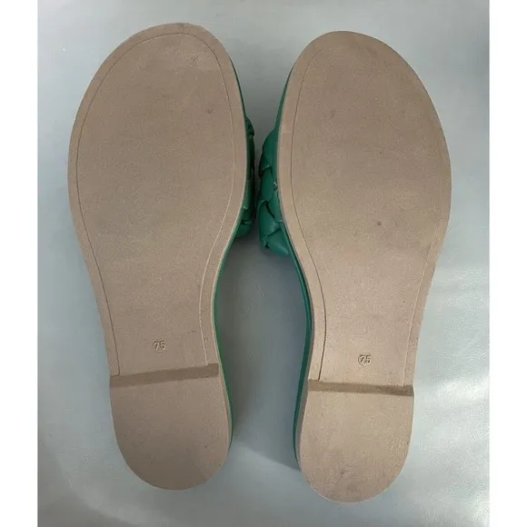 Anthropologie Seychelles Women Puffy Woven Green Preppy Slide Sandals Sz 7.5