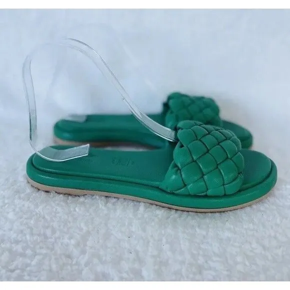 Anthropologie Seychelles Women Puffy Woven Green Preppy Slide Sandals Sz 7.5