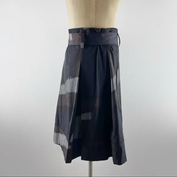 Anthropologie Sita Murt Skirt Pleated Tie Waist Neutral Brown Gray Black…