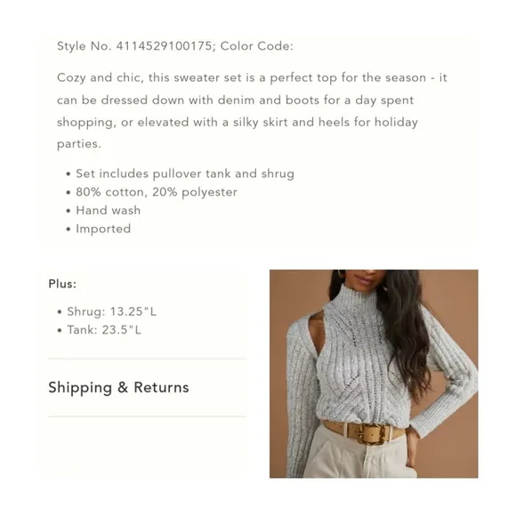 Anthropologie Shrug Sweater Set - Cream w/Navy  (2 Pieces) - NWT