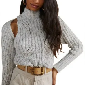 Anthropologie Shrug Sweater Set - Cream w/Navy  (2 Pieces) - NWT