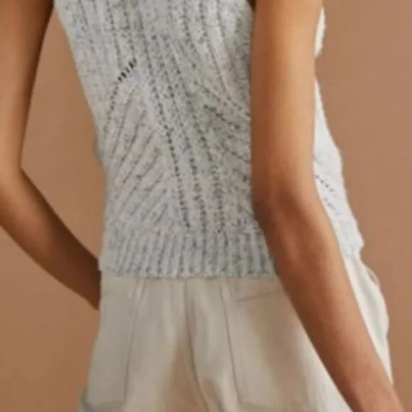 Anthropologie Shrug Sweater Set - Cream w/Navy  (2 Pieces) - NWT