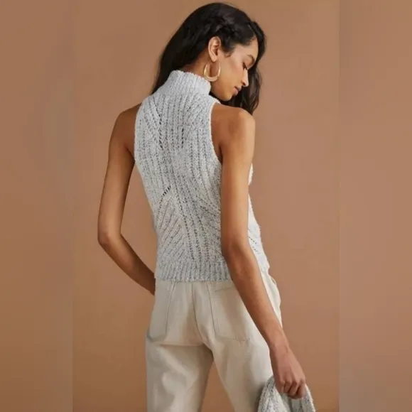 Anthropologie Shrug Sweater Set - Cream w/Navy  (2 Pieces) - NWT