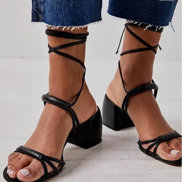 Anthropologie x Vicenza Love Struck Square Toe Wrap Heels Sandals size 11