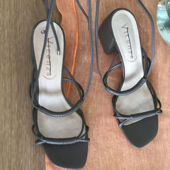 Anthropologie x Vicenza Love Struck Square Toe Wrap Heels Sandals size 11